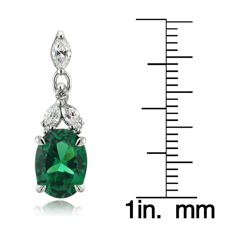 Sterling Silver Created Emerald & CZ Oval Dangle Earrings