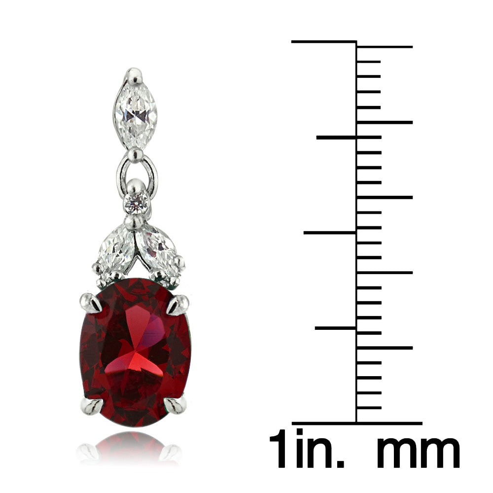 Sterling Silver Created Ruby & CZ Oval Dangle Earrings-3
