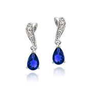 Sterling Silver Created Sapphire & White Topaz Swirl Teardrop Earrings