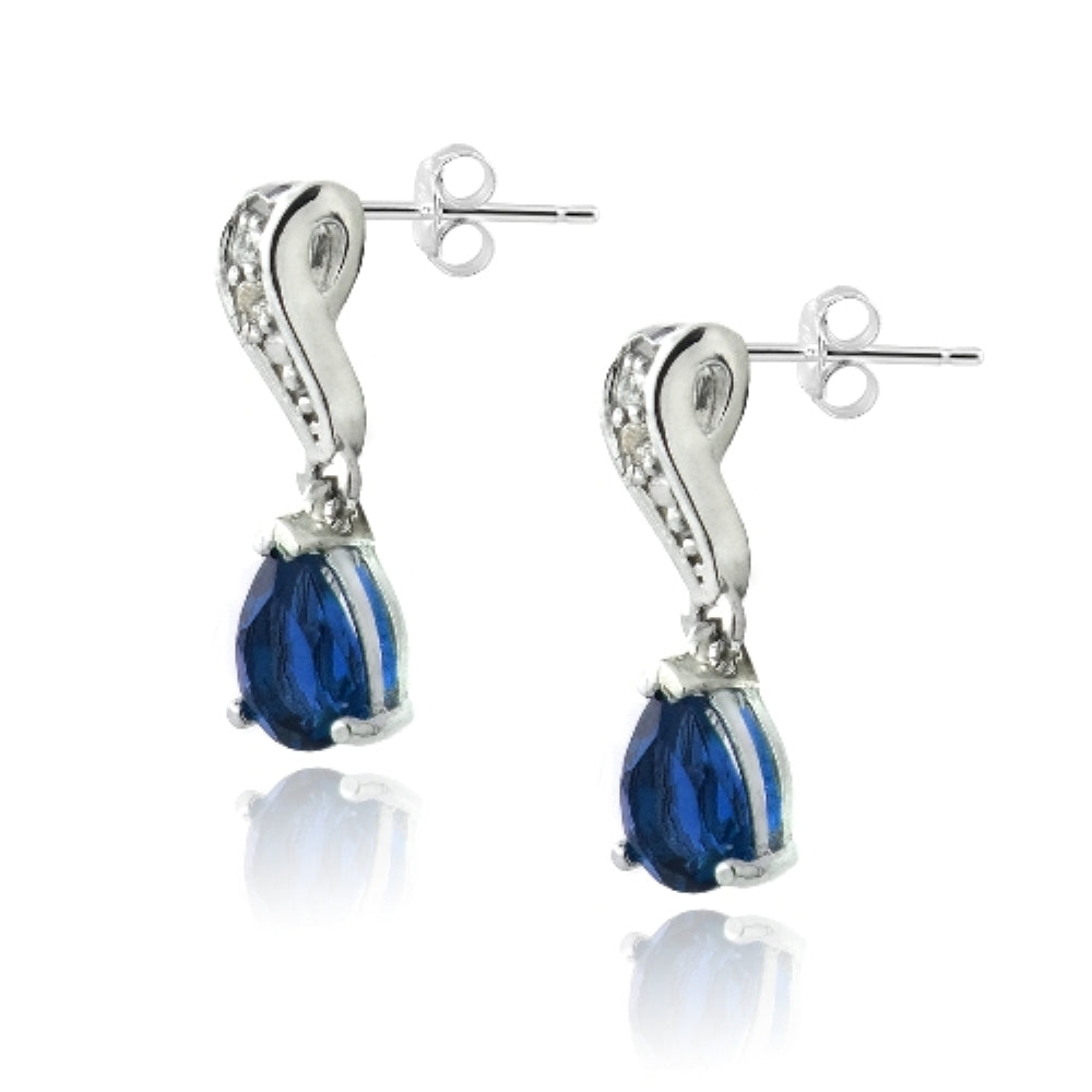 Sterling Silver Created Sapphire & White Topaz Swirl Teardrop Earrings-2