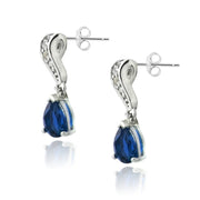 Sterling Silver Created Sapphire & White Topaz Swirl Teardrop Earrings
