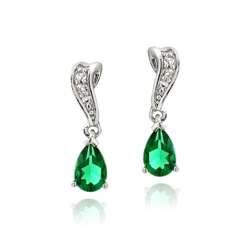 Sterling Silver Created Green Quartz & White Topaz Swirl Teardrop Earrings-2
