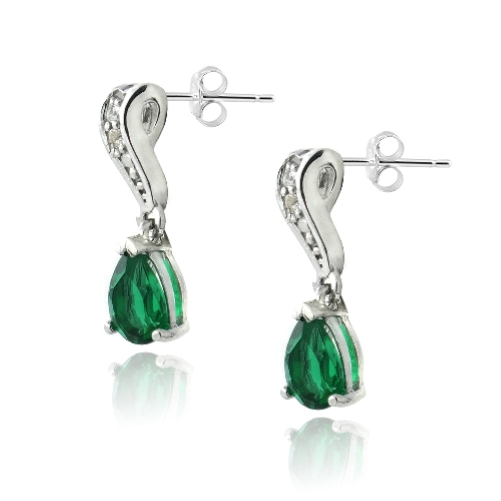Sterling Silver Created Green Quartz & White Topaz Swirl Teardrop Earrings-3