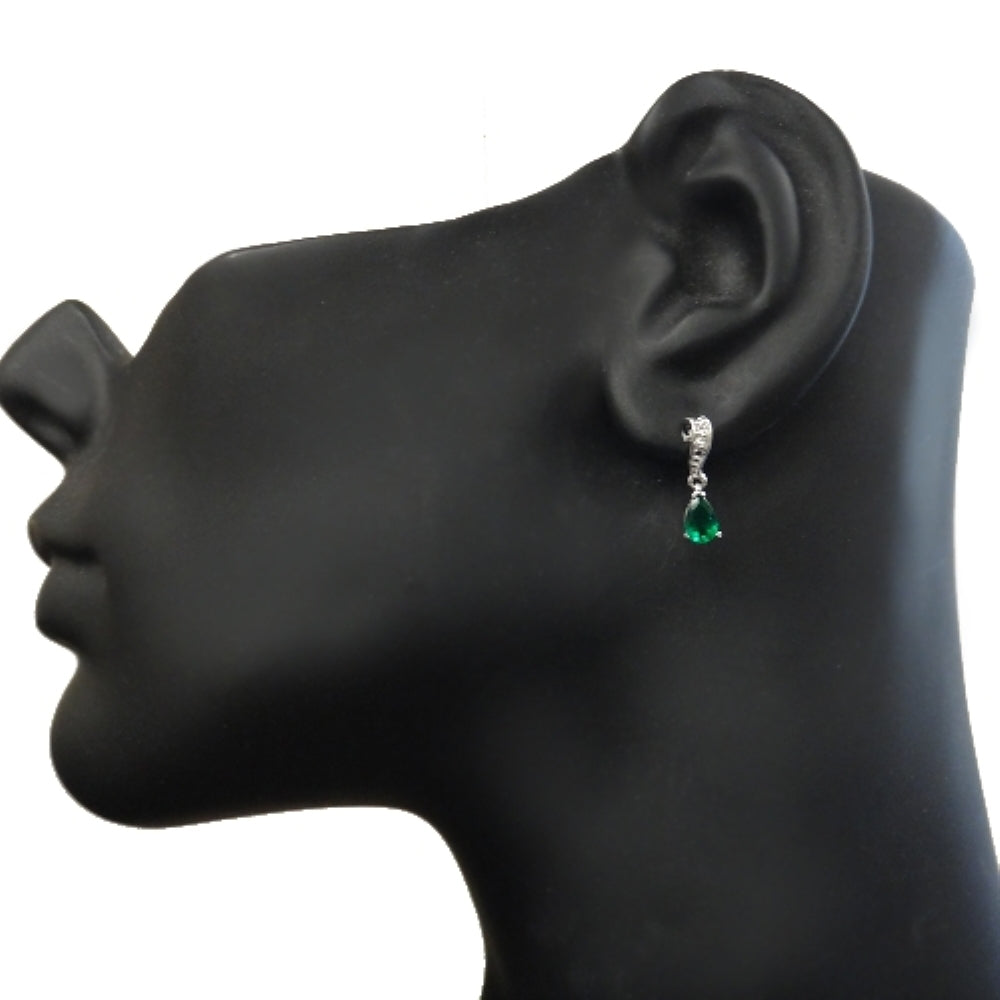 Sterling Silver Created Green Quartz & White Topaz Swirl Teardrop Earrings-5