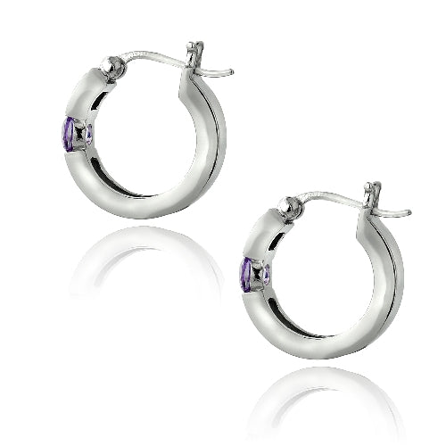 Sterling Silver Amethyst Huggie Earrings-2