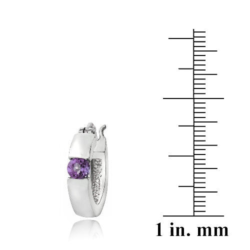 Sterling Silver Amethyst Huggie Earrings-3