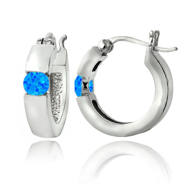Sterling Silver Created Blue Opal Huggie Earrings