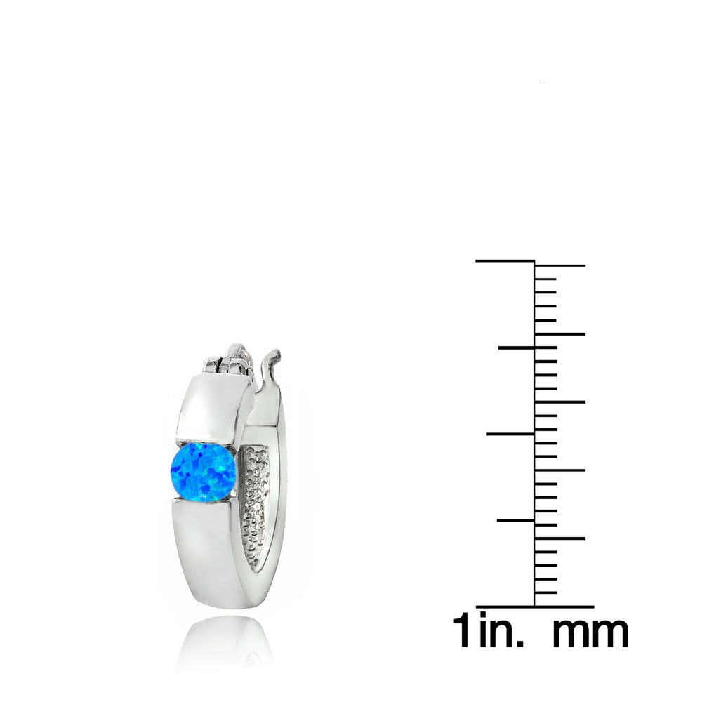 Sterling Silver Created Blue Opal Huggie Earrings-3