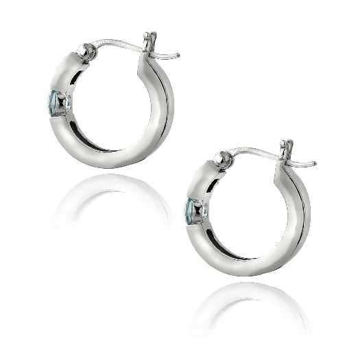 Sterling Silver Blue Topaz Huggie Earrings-2