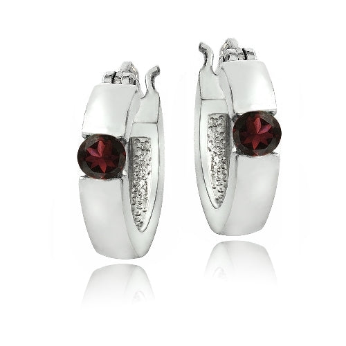 Sterling Silver Garnet Huggie Earrings