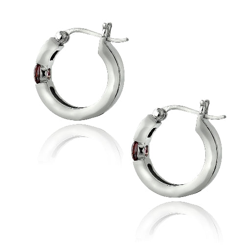 Sterling Silver Garnet Huggie Earrings-2