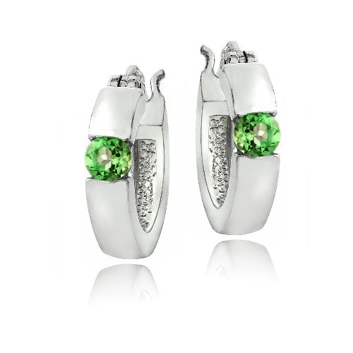 Sterling Silver Peridot Topaz Huggie Earrings-2