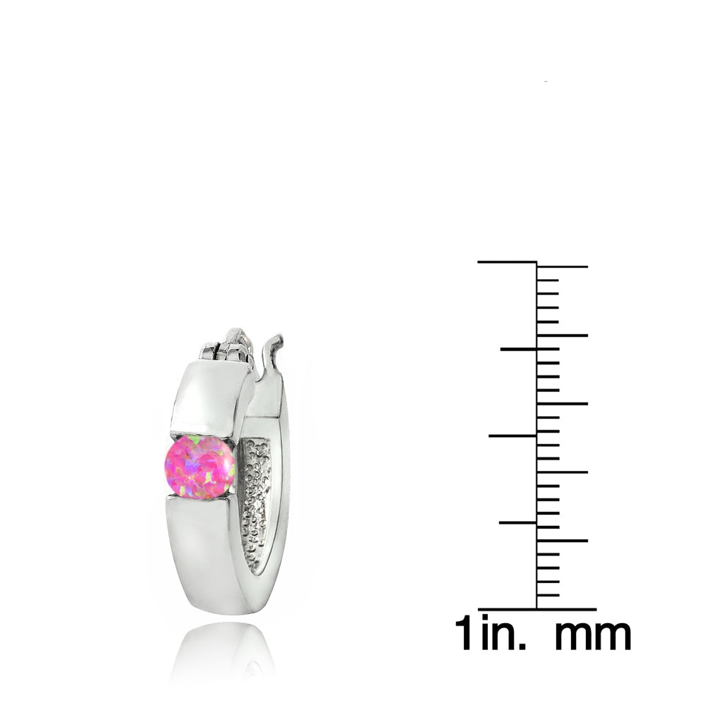 Sterling Silver Created Pink Opal Huggie Earrings-3