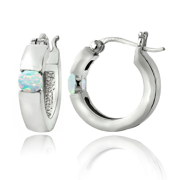 Sterling Silver Created Opal Huggie Earrings