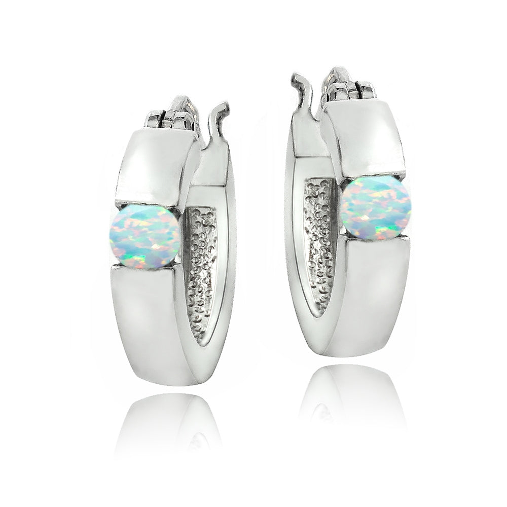 Sterling Silver Created Opal Huggie Earrings-2