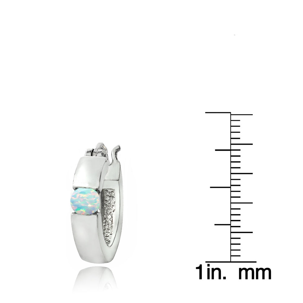 Sterling Silver Created Opal Huggie Earrings-3