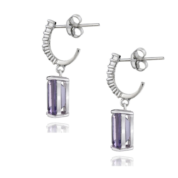 Sterling Silver 5ct Amethyst & White Topaz Rectangle Dangle Earrings