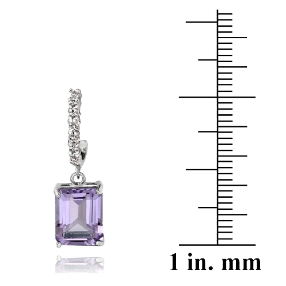 Sterling Silver 5ct Amethyst & White Topaz Rectangle Dangle Earrings-4