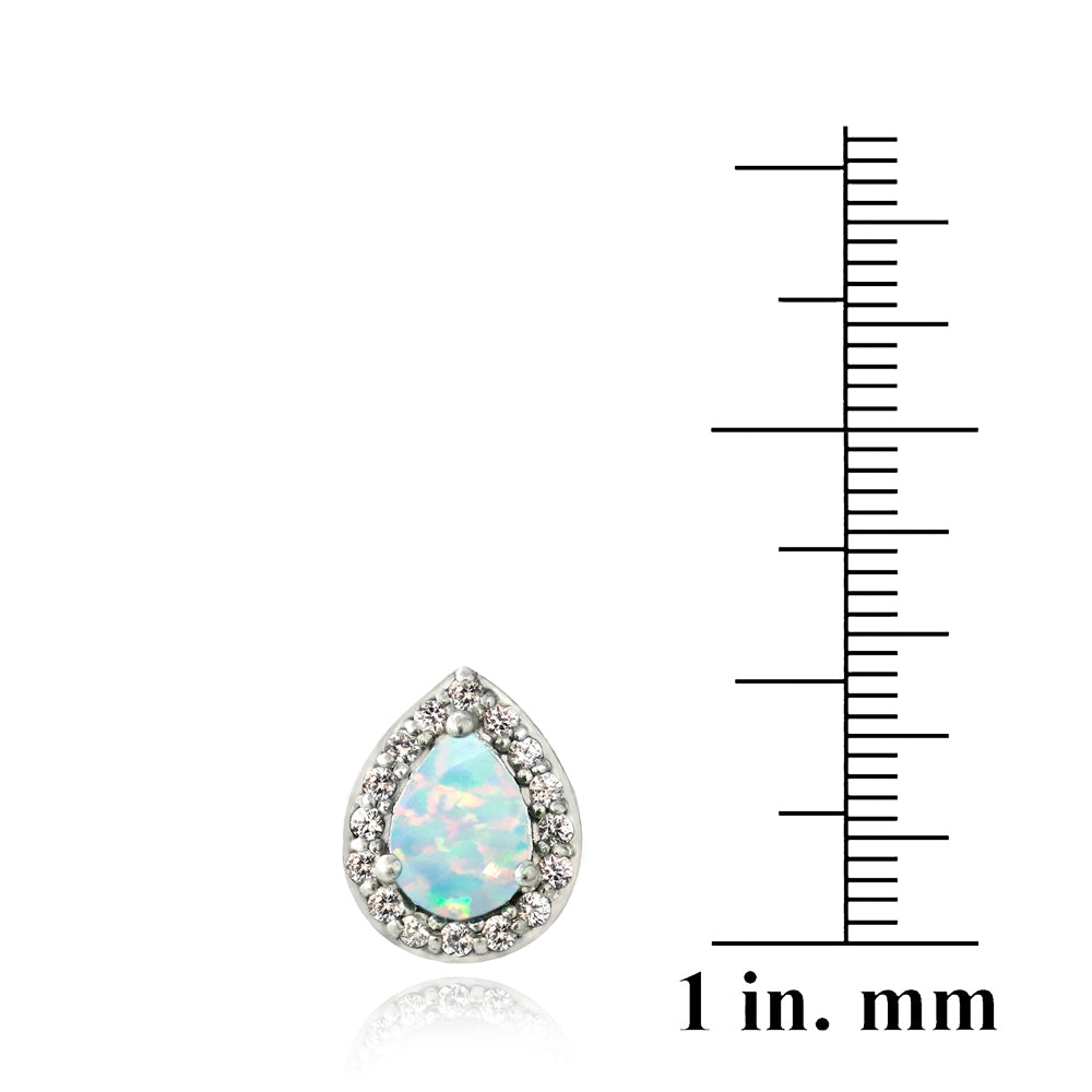 Sterling Silver Created Opal & White Sapphire Teardrop Stud Earrings-3