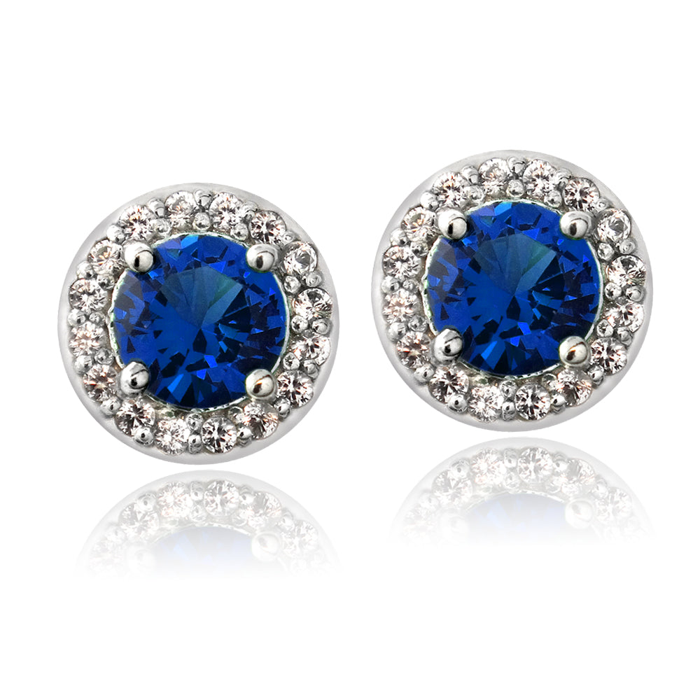 Sterling Silver 2.5ct Created Blue & White Sapphire Round Stud Earrings-2