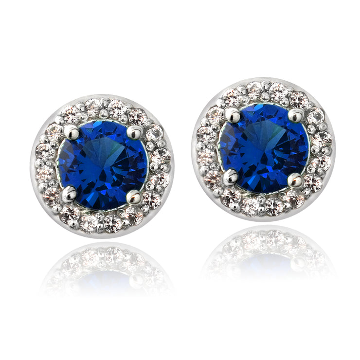 Sterling Silver 2.5ct Created Blue & White Sapphire Round Stud Earrings