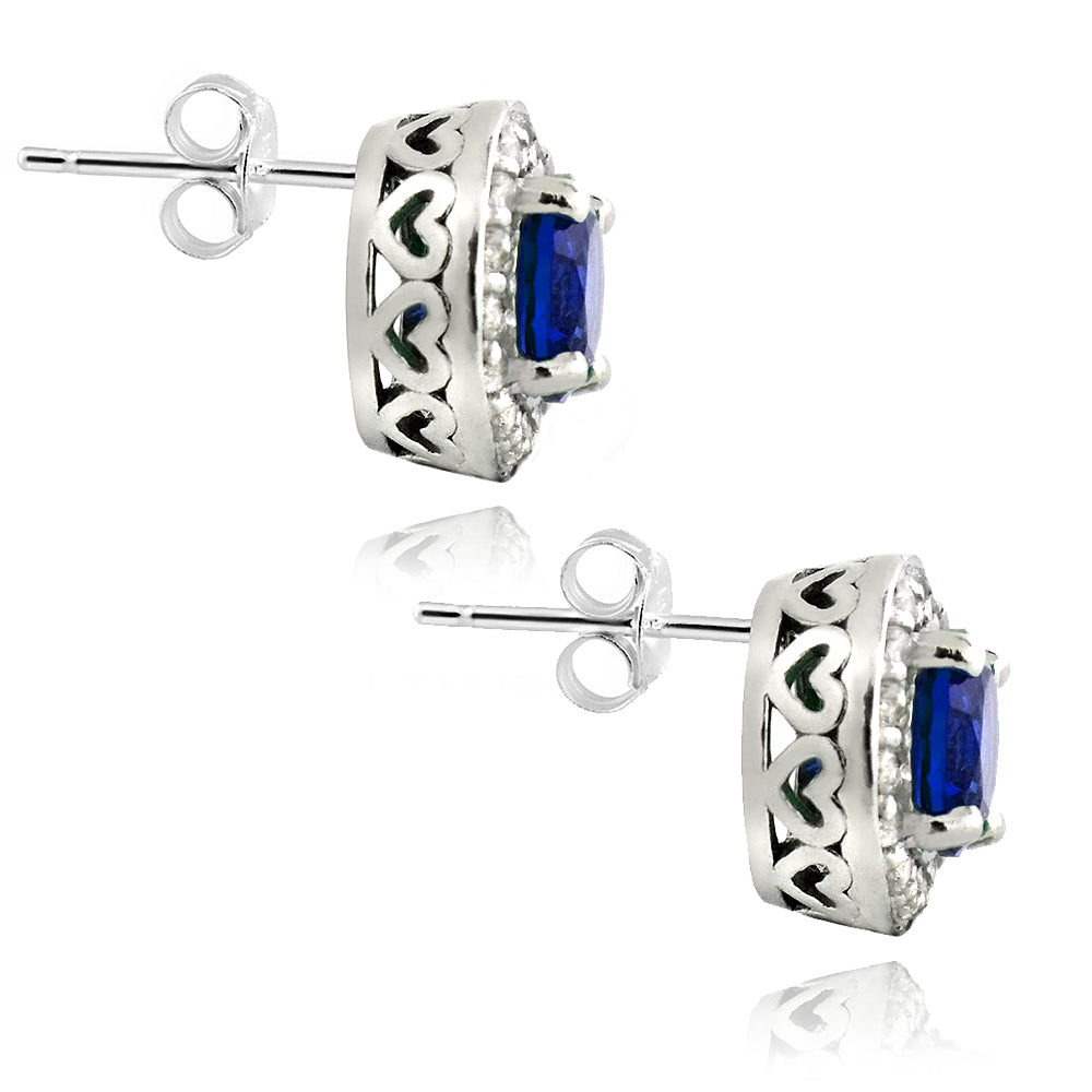 Sterling Silver 2.5ct Created Blue & White Sapphire Round Stud Earrings-3