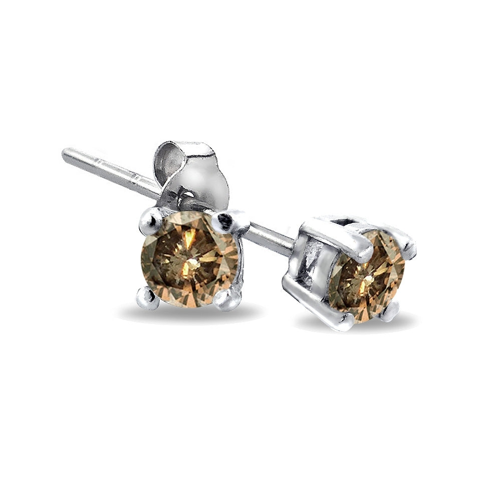 Sterling Silver 1/8 ct Champagne Diamond Stud Earrings