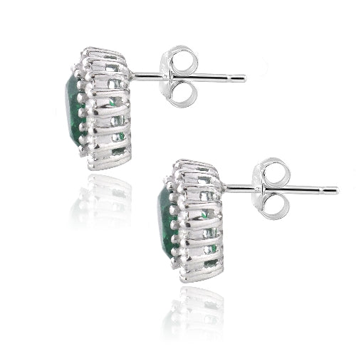 Sterling Silver 3.2ct Created Green Quartz & CZ Halo Stud Earrings-2