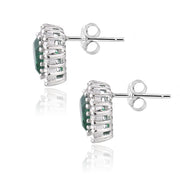Sterling Silver 3.2ct Created Green Quartz & CZ Halo Stud Earrings