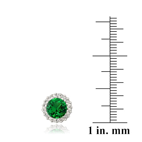 Sterling Silver 3.2ct Created Green Quartz & CZ Halo Stud Earrings-3
