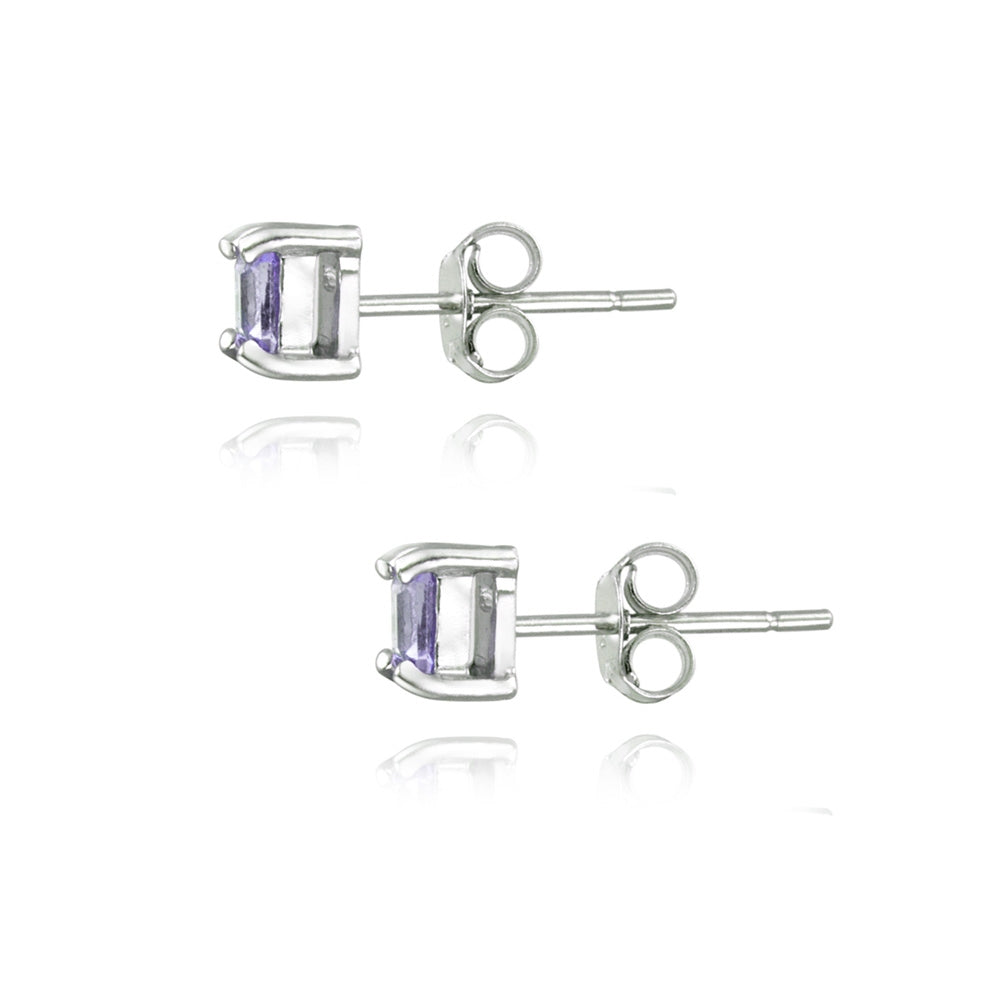Sterling Silver .3ct Amethyst Square Stud Earrings, 3mm-2