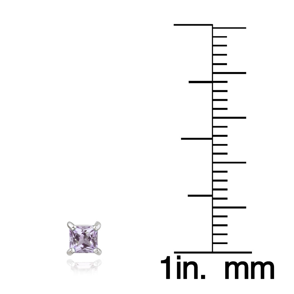 Sterling Silver .3ct Amethyst Square Stud Earrings, 3mm-3