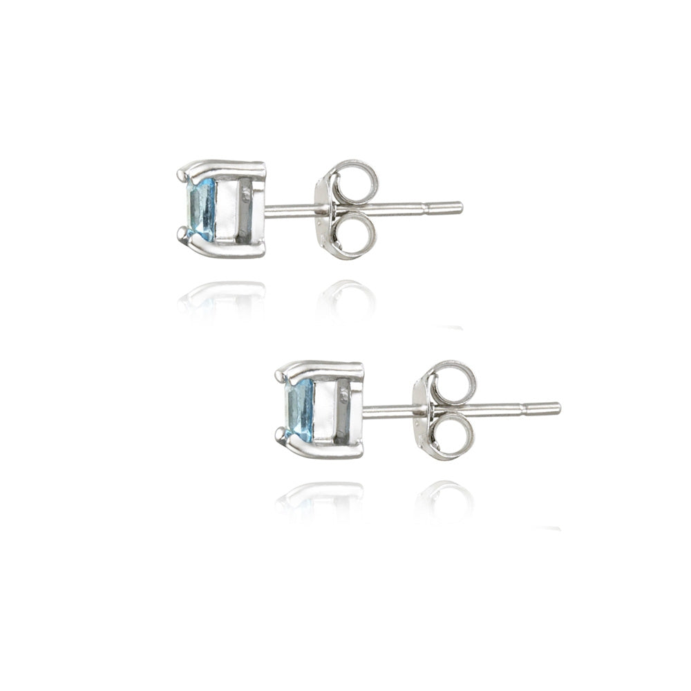 Sterling Silver .5ct Blue Topaz Square Stud Earrings, 3mm-2