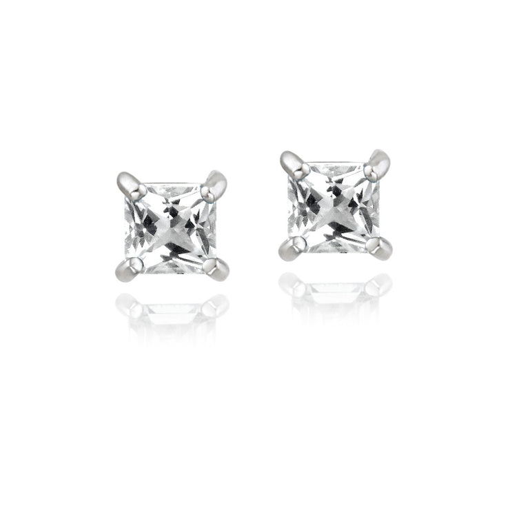 Sterling Silver .5ct White Topaz Square Stud Earrings, 3mm