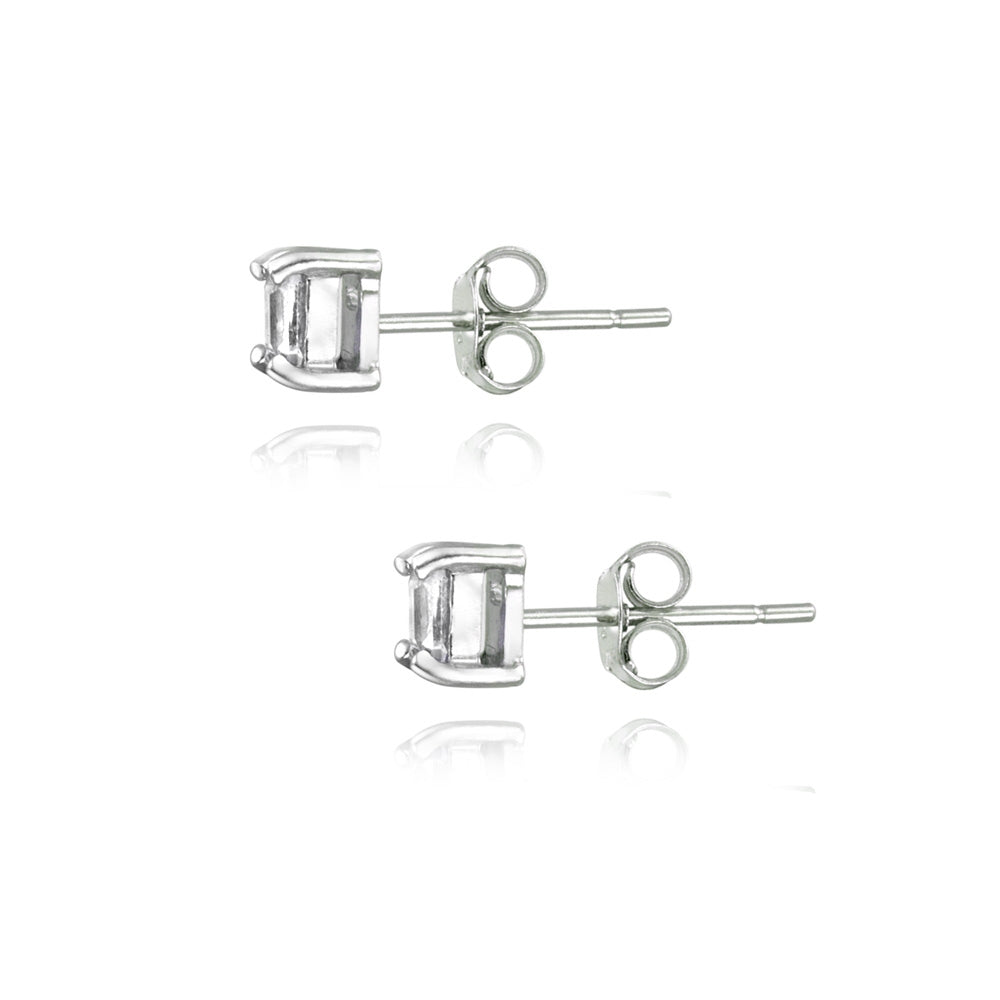 Sterling Silver .5ct White Topaz Square Stud Earrings, 3mm-2