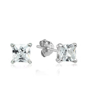 Sterling Silver 1/3ct Cubic Zirconia 3mm Square Stud Earrings