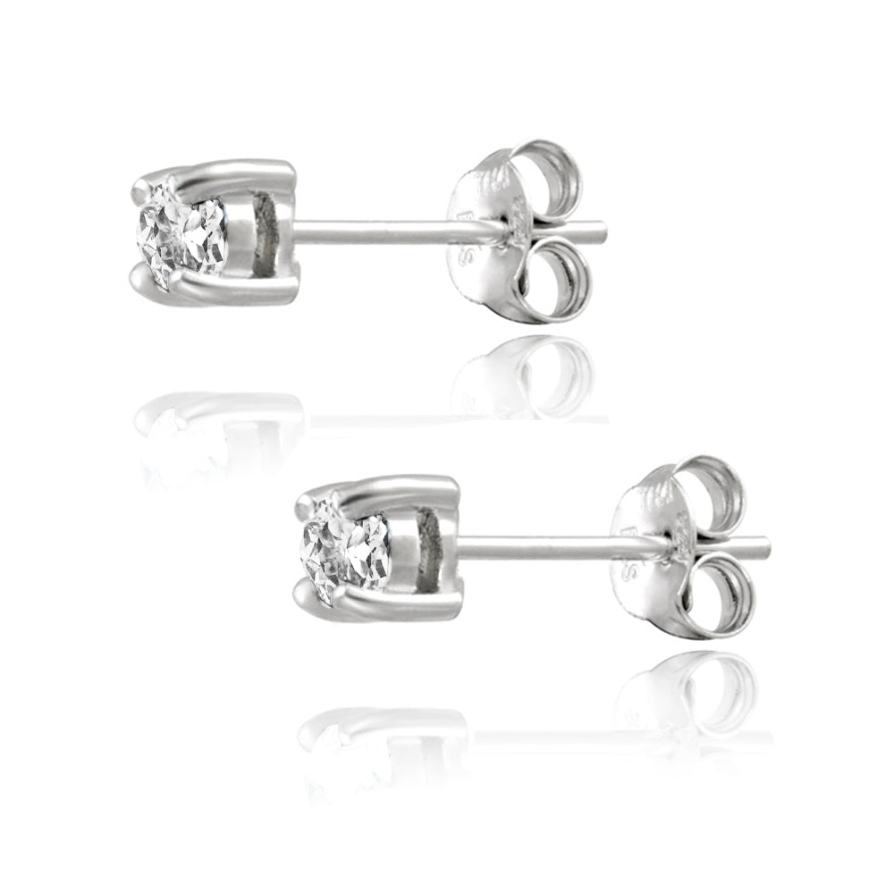 Sterling Silver .5ct White Topaz Round Stud Earrings, 3mm-2