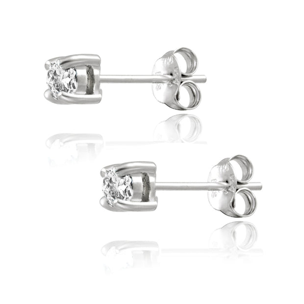 Sterling Silver .5ct White Topaz Round Stud Earrings, 3mm