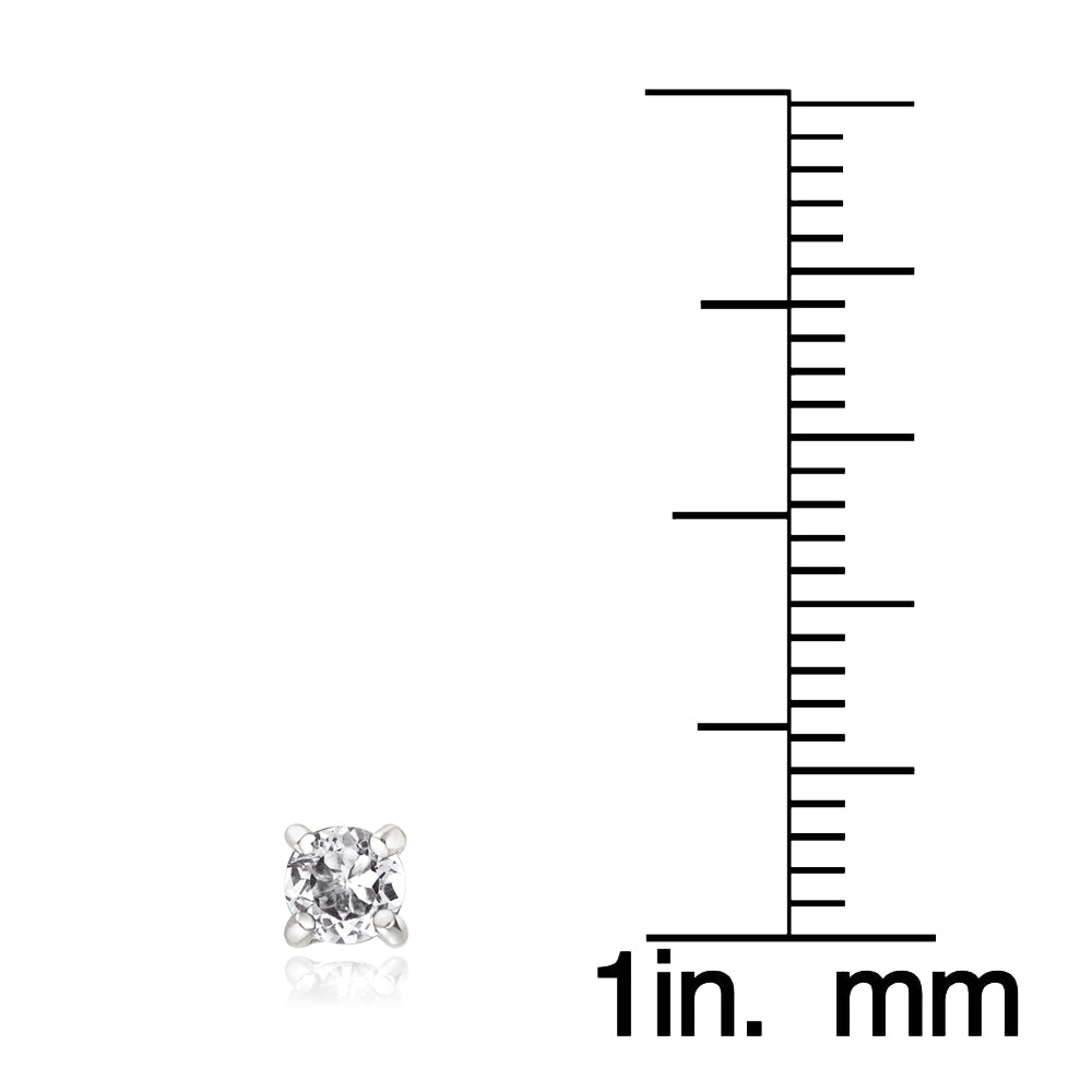 Sterling Silver .5ct White Topaz Round Stud Earrings, 3mm-3