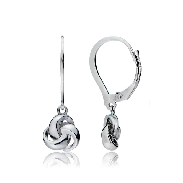 Sterling Silver Love Knot Dangle Leverback Earrings