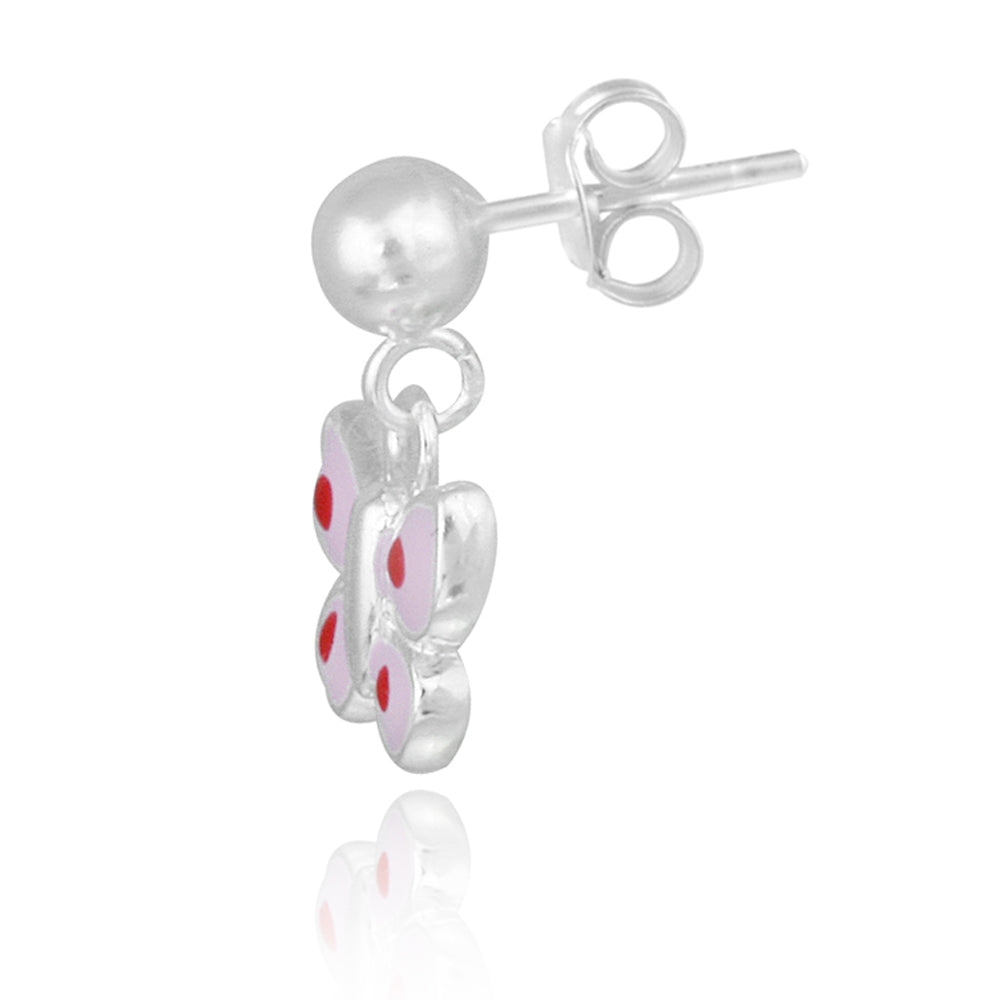 Sterling Silver Pink & Red Enamel Butterfly Girls Dangle Earrings-2