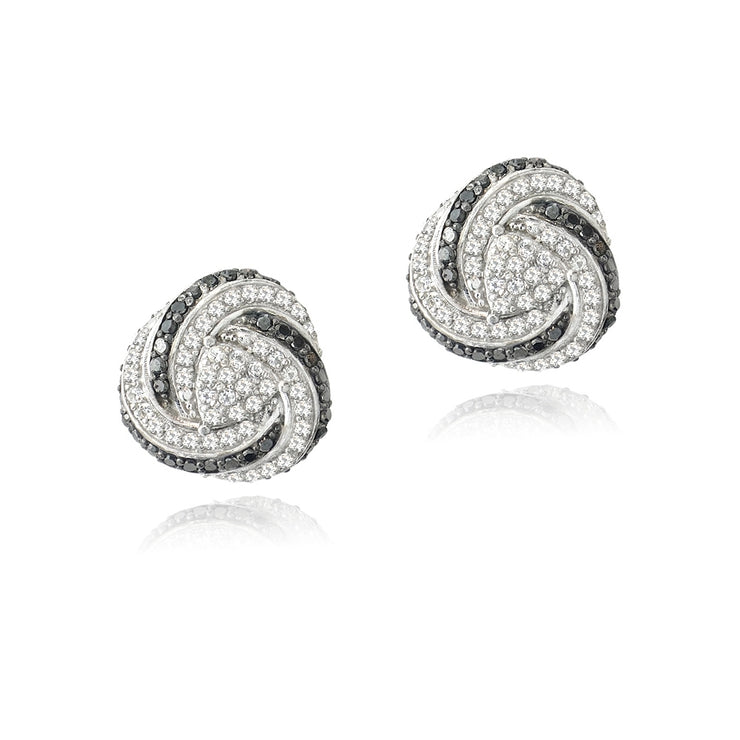 Sterling Silver 2/5 ct Black Diamond & White Topaz Love Knot Stud Earrings