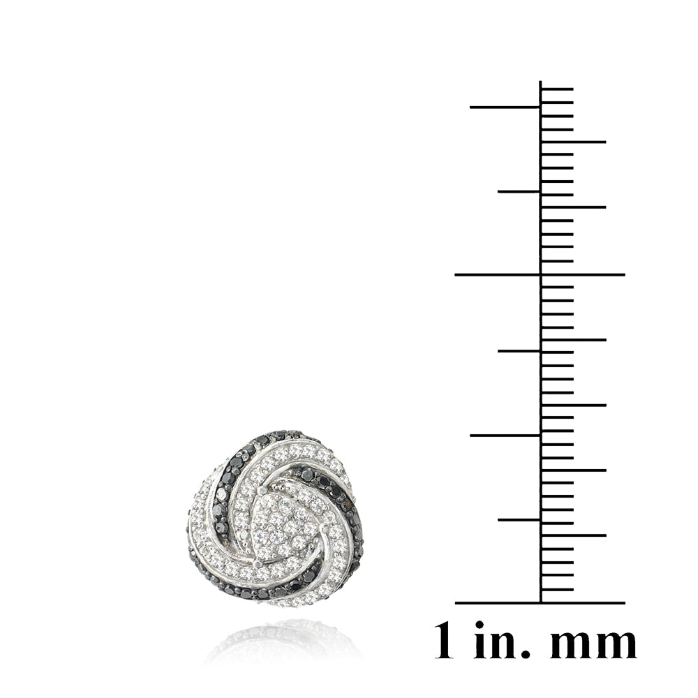 Sterling Silver 2/5 ct Black Diamond & White Topaz Love Knot Stud Earrings-3