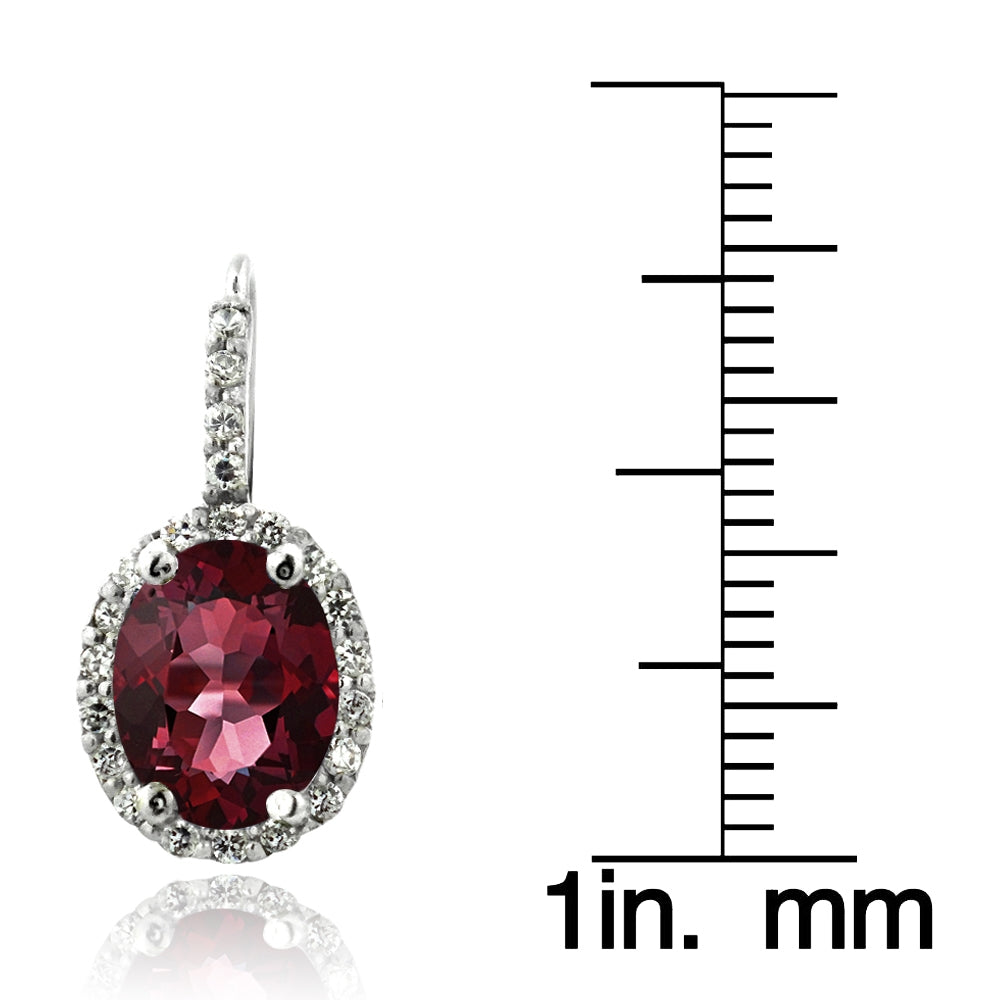 Sterling Silver 4.4ct Garnet & CZ Oval Halo Leverback Earrings-3