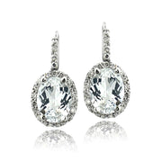 Sterling Silver 4.4ct White Topaz & CZ Oval Halo Leverback Earrings