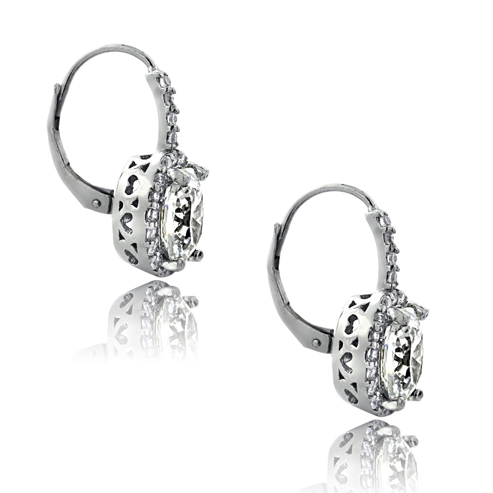 Sterling Silver 4.4ct White Topaz & CZ Oval Halo Leverback Earrings-2