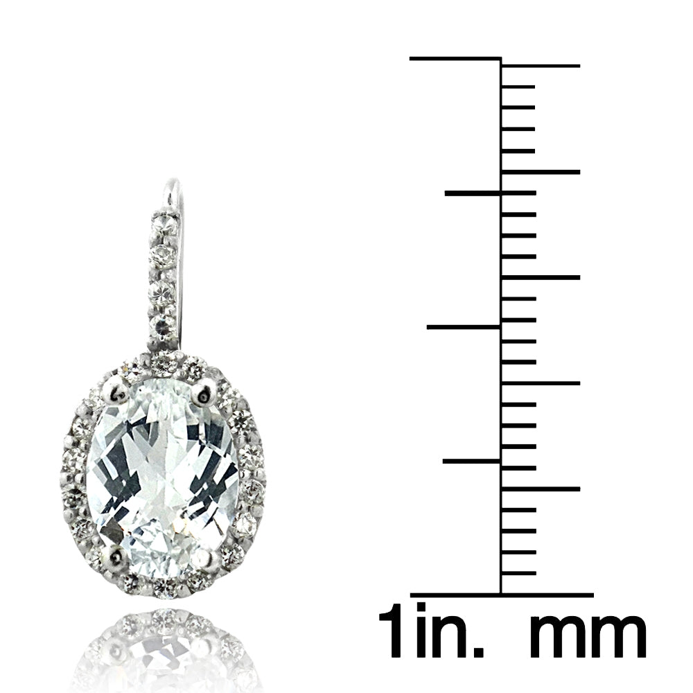 Sterling Silver 4.4ct White Topaz & CZ Oval Halo Leverback Earrings-3