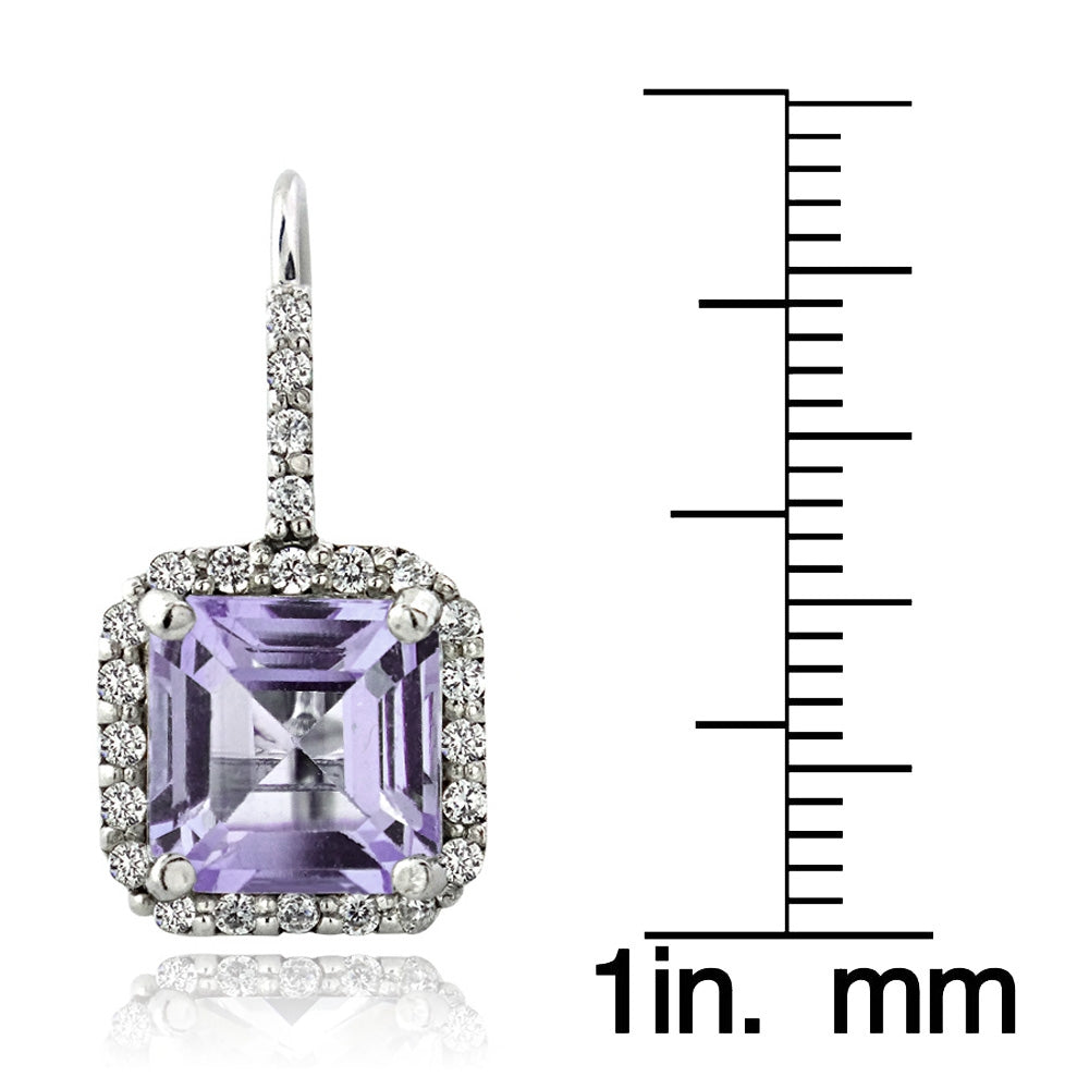 Sterling Silver 4.7ct Amethyst & CZ Square Halo Leverback Earrings-3