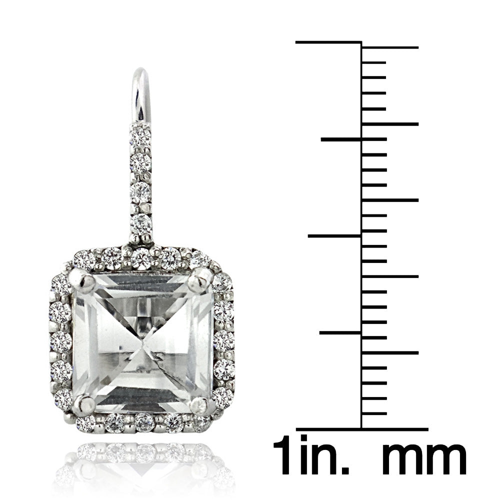Sterling Silver 6.7ct White Topaz & CZ Square Halo Leverback Earrings-3