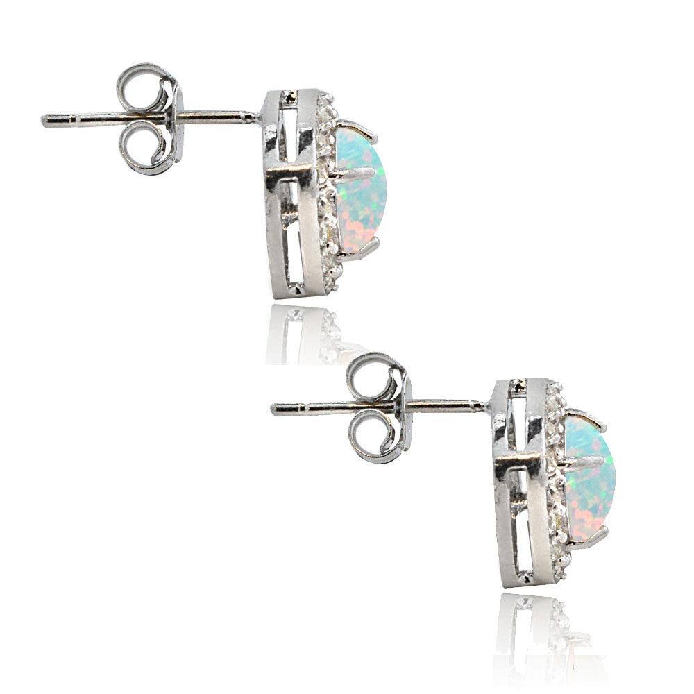 Sterling Silver Created Opal with White Topaz Diamond Shape Stud Earrings-2